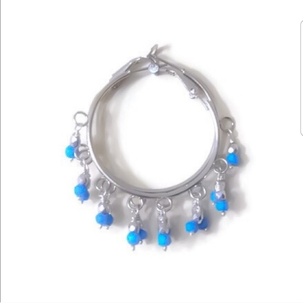 Handmade 925 Silver Turquoise/Czech Glass Boho Hoops NEW
